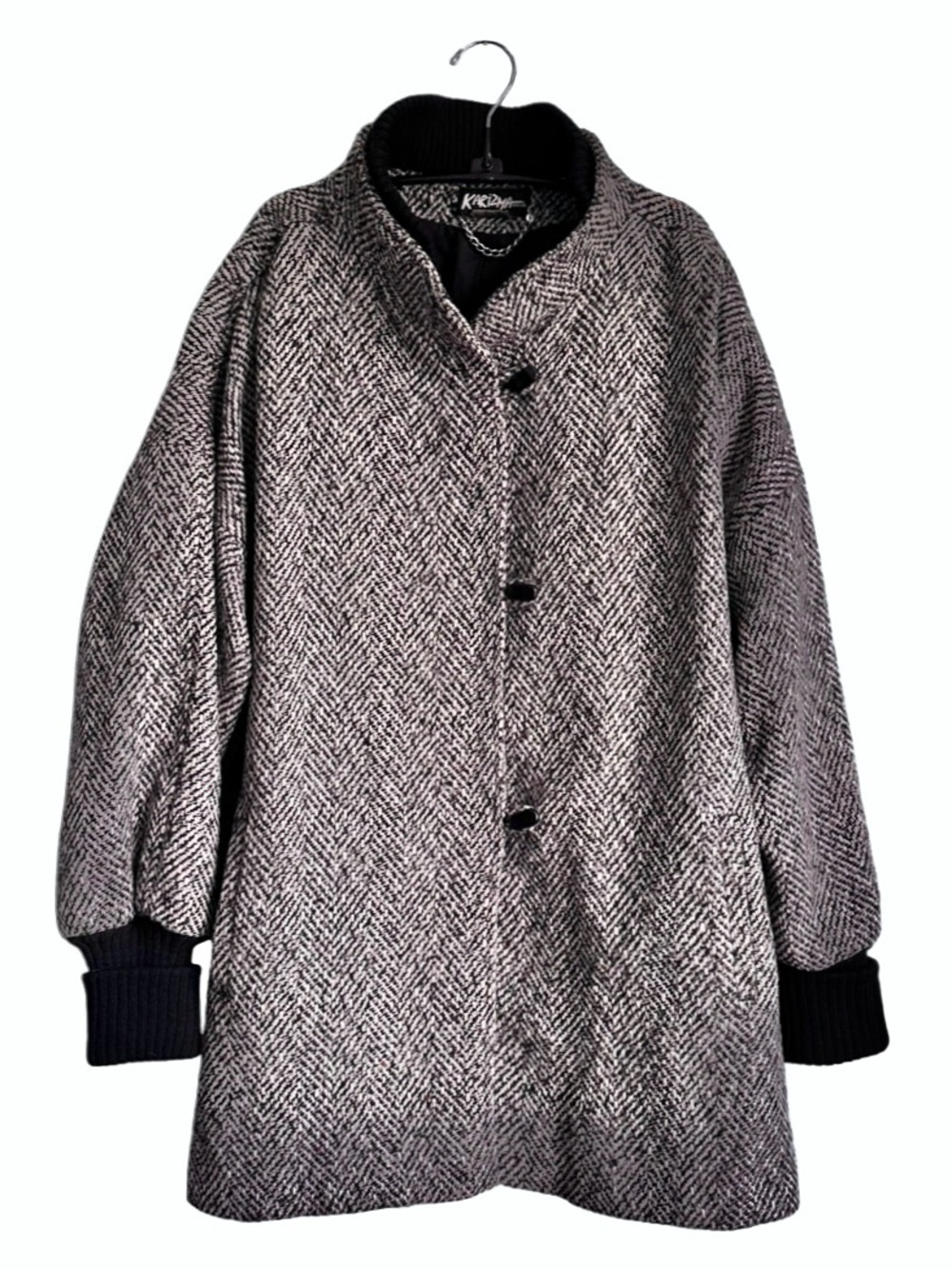 Vintage Karizma Womens Black White Speckled Herringbone Wool Pea Coat Size 2X/3X